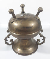 Antique Italian Style Handles Claw Foot 8 1/4" Tall Brass Spittoon with Heavy Brass Catcher Cup