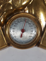 Vintage Horse Head in Horseshoe 3D Gold Tone Metal 4" x 4 1/2" Mid-Century Wall Thermometer Made in Japan