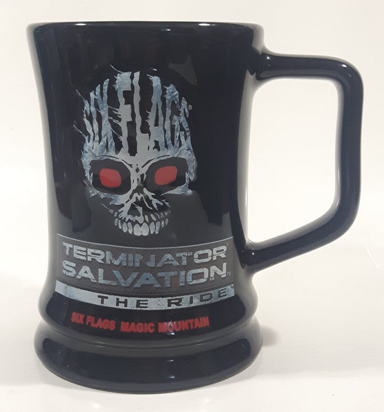 2009 Six Flags Magic Mountain Terminator Salvation The Ride Black 3 3/4" Tall Ceramic Coffee Mug Cup