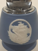 Vintage Wedgewood Jasperware Blue With White Cameo of Tall Sailing Ship 3 1/4" Tall Gas Table Lighter