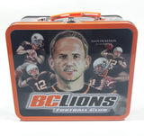 2003 CFL BC Lions Football Team 50 Seasons Est 1953 Dave Dickenson Quarterback Jason Clermont Slotback Orange and White Tin Metal Lunch Box