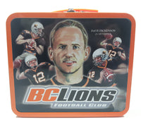 2003 CFL BC Lions Football Team 50 Seasons Est 1953 Dave Dickenson Quarterback Jason Clermont Slotback Orange and White Tin Metal Lunch Box