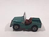 Vintage Husky Models Jeep with Brown Driver Green Die Cast Toy Car Vehicle with Flip Down Windshield Frame