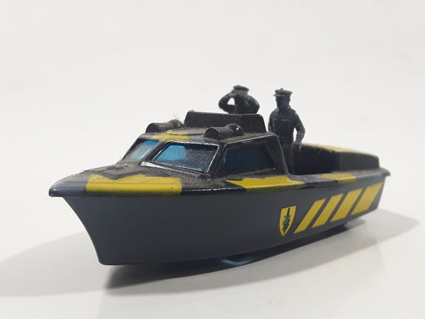 Vintage 1989 Matchbox Superfast Commando: Dagger Force Police Launch Boat Black with Grey and Yellow Camouflage Die Cast Toy Car Vehicle