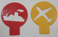 Vintage Yellow Airplane and Red Battleship Plastic Toy Stencils Set of 2 Made in Hong Kong