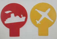 Vintage Yellow Airplane and Red Battleship Plastic Toy Stencils Set of 2 Made in Hong Kong