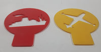 Vintage Yellow Airplane and Red Battleship Plastic Toy Stencils Set of 2 Made in Hong Kong