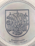 Vintage 1827-1977 Bremerhaven Germany 150 Jahre Anniversary Ship and Fish Themed 6" Diameter Silver Toned Metal Wall Hanging