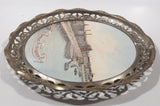 Rare Antique Early 1900s Hamburg Alter Jungfernstieg 10" Porcelain Ceramic Plate with Silver Tone Ornate Metal Frame