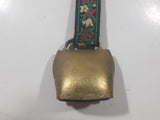 Vintage Austria Hand Painted Brass Cowbell With Flower Embroidered Ribbon