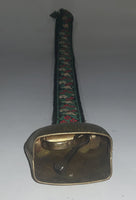 Vintage Austria Hand Painted Brass Cowbell With Flower Embroidered Ribbon