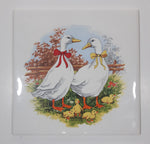 Vintage White Goose Birds and Baby Chicks Themed 6" x 6" Ceramic Tile Trivet