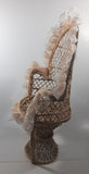 Vintage Wicker Rattan Fan Back Peacock Style 16 1/4" Doll Chair with Lace Trim