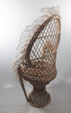 Vintage Wicker Rattan Fan Back Peacock Style 16 1/4" Doll Chair with Lace Trim