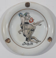 Vintage Trader Vic Drunken Men with Rum Barrel White 5" Ceramic Ash Tray with Gold Trim