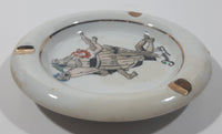 Vintage Trader Vic Drunken Men with Rum Barrel White 5" Ceramic Ash Tray with Gold Trim