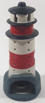 Red and White Lighthouse Shaped 7 1/2" Tall Hand Painted Ceramic Tea Light Candle Holder