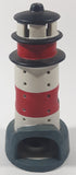 Red and White Lighthouse Shaped 7 1/2" Tall Hand Painted Ceramic Tea Light Candle Holder