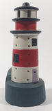 Red and White Lighthouse Shaped 7 1/2" Tall Hand Painted Ceramic Tea Light Candle Holder