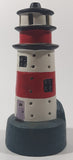 Red and White Lighthouse Shaped 7 1/2" Tall Hand Painted Ceramic Tea Light Candle Holder