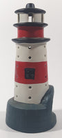 Red and White Lighthouse Shaped 7 1/2" Tall Hand Painted Ceramic Tea Light Candle Holder