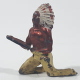 Vintage Native Indian Chief Warrior Kneeling 1 3/4" Tall Cast Iron Toy Figure