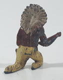 Vintage Native Indian Chief Warrior Kneeling 1 3/4" Tall Cast Iron Toy Figure