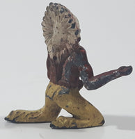 Vintage Native Indian Chief Warrior Kneeling 1 3/4" Tall Cast Iron Toy Figure