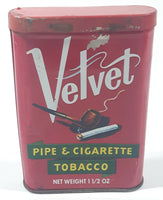 Vintage Velvet Pipe & Cigarette Tobacco 1 1/2 Oz. Red 4 1/2" Tall Hinged Metal Tin