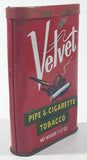 Vintage Velvet Pipe & Cigarette Tobacco 1 1/2 Oz. Red 4 1/2" Tall Hinged Metal Tin