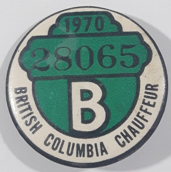 Vintage 1970 British Columbia Class B Chauffeur License Badge Pin 28065