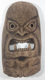 Vintage Tiki God Bottom with Fangs Detailed 8 3/4" x 15" Curved Carved Wood Mask