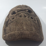 Vintage Tiki God Bottom with Fangs Detailed 8 3/4" x 15" Curved Carved Wood Mask