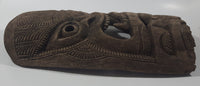 Vintage Tiki God Bottom with Fangs Detailed 8 3/4" x 15" Curved Carved Wood Mask