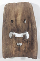 Vintage Tiki God Bottom with Fangs Detailed 8 3/4" x 15" Curved Carved Wood Mask