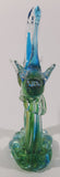 Vintage Blue Green Yellow Double Swan Birds Facing Each Other Forming Heart 8 1/2" Tall Art Glass Sculpture