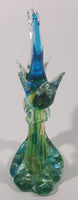 Vintage Blue Green Yellow Double Swan Birds Facing Each Other Forming Heart 8 1/2" Tall Art Glass Sculpture