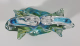 Vintage Blue Green Yellow Double Swan Birds Facing Each Other Forming Heart 8 1/2" Tall Art Glass Sculpture