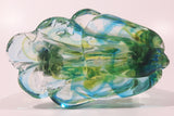 Vintage Blue Green Yellow Double Swan Birds Facing Each Other Forming Heart 8 1/2" Tall Art Glass Sculpture