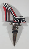 Black and White Zebra Print Pink Inside Resin High Heel  Shoe Shaped Wine Bottle Stopper