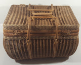 Vintage Large Tightly Woven Bowed Wicker Picnic Basket with Lid