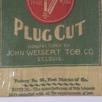 Antique John Weisert Tob Co. St. Louis Harp Plug Cut Cloth Bag 4 1/4" x 7 1/4" Store Advertisement Sign