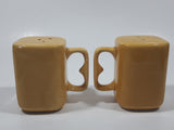 Rare Vintage Ponderosa Ranch Ranch House Nevada, U.S.A. 2 7/8" Tall Tan Glazed Ceramic Salt and Pepper Shaker Set with Handles