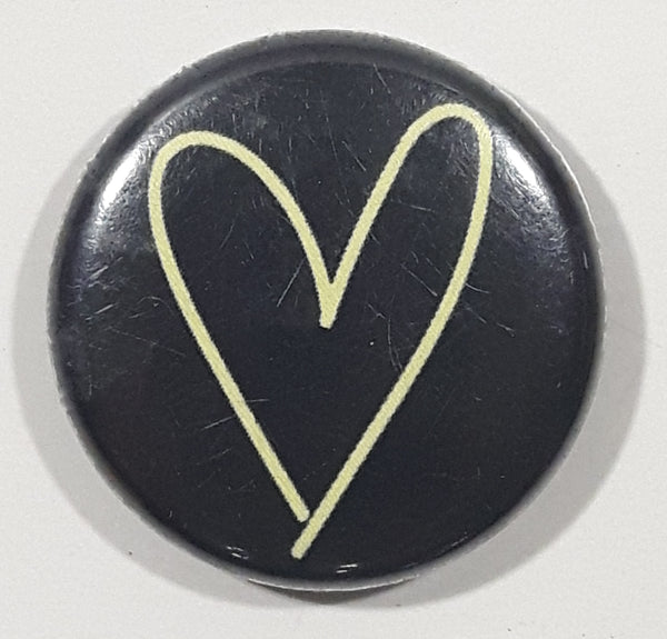 Black with White Heart 1" Round Button Pin