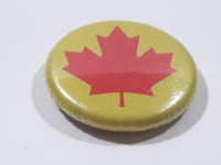 Red Canadian Maple Leaf Yellow 1" Round Button Pin