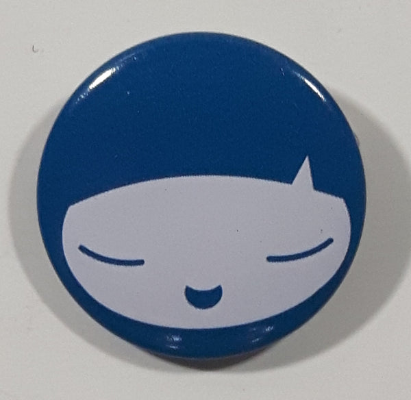 White Cat with One Ear Blue 1" Round Button Pin