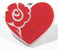 Vintage Heart with Rose Red 3/4" x 7/8" Plastic Pin