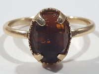 Dark Amber Brown Plastic Gemstone Metal Toy Ring