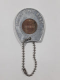 Vintage Bright Spot Reno Where The Jackpots Are 1971 One Cent Penny Inset in Aluminum Horseshoe Shaped Key Chain