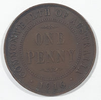 1916 Commonwealth of Australia King George VI One Penny Copper Metal Coin